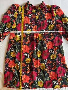 Girls Black Floral Casual Dress with Pink, Orange & Yellow Blooms